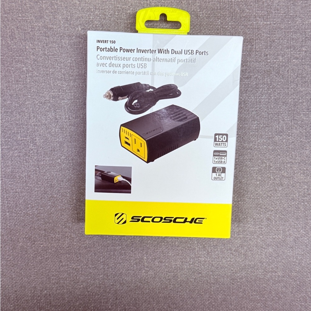 Portable Power Inverter with Dual USB Ports - Yellow
